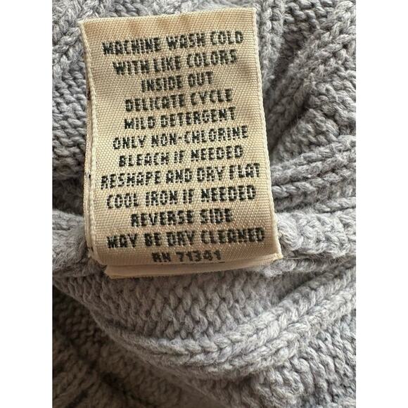LL Bean Cableknit Turtleneck Sweater Cotton - L, Gray Classic Winter Cabincore - Picture 7 of 7